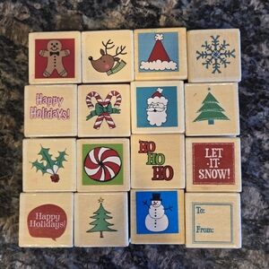 Festive Wooden Holiday Blocks Set